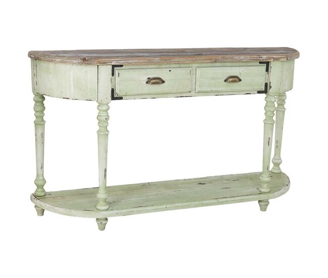Recibidor de madera blanco y verde 149x35x87h cm