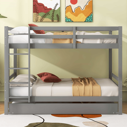 Beliche infantil 140 × 200 cm u2014 cama embutida, grades altas e escada estável u2014 Cinzento