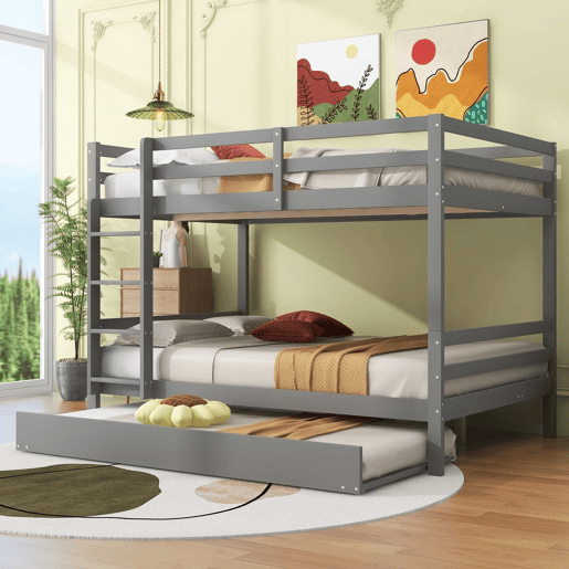 Beliche infantil 140 × 200 cm u2014 cama embutida, grades altas e escada estável u2014 Cinzento
