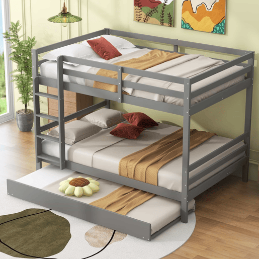 Beliche infantil 140 × 200 cm u2014 cama embutida, grades altas e escada estável u2014 Cinzento
