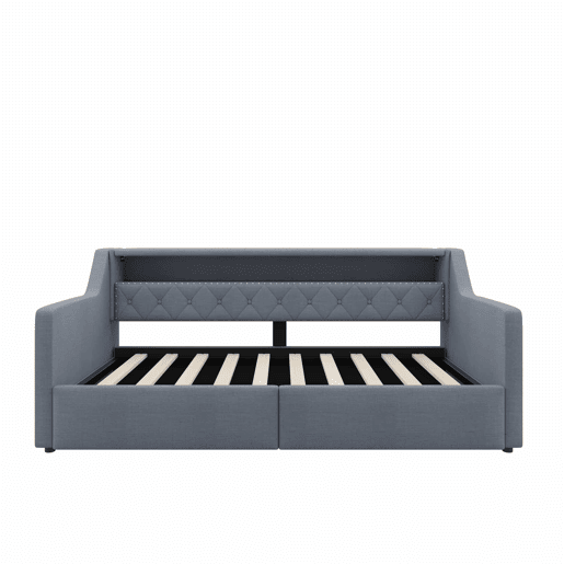 Cama divã 90 × 200 cm - arrumação hidráulica, LED, USB e Type-C, estofada em linho, sem colchão - cinzenta Cama divã 90 × 200 cm - arrumação hidráulica, LED, USB e Type-C, estofada em linho, sem colchão - cinzenta