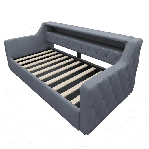 Cama divã 90 × 200 cm - arrumação hidráulica, LED, USB e Type-C, estofada em linho, sem colchão - cinzenta Cama divã 90 × 200 cm - arrumação hidráulica, LED, USB e Type-C, estofada em linho, sem colchão - cinzenta
