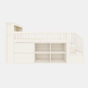 Cama semi-alta 90 × 200 cm u2013 gavetas, arrumação, armário em escada e LED, sem colchão u2013 Branco