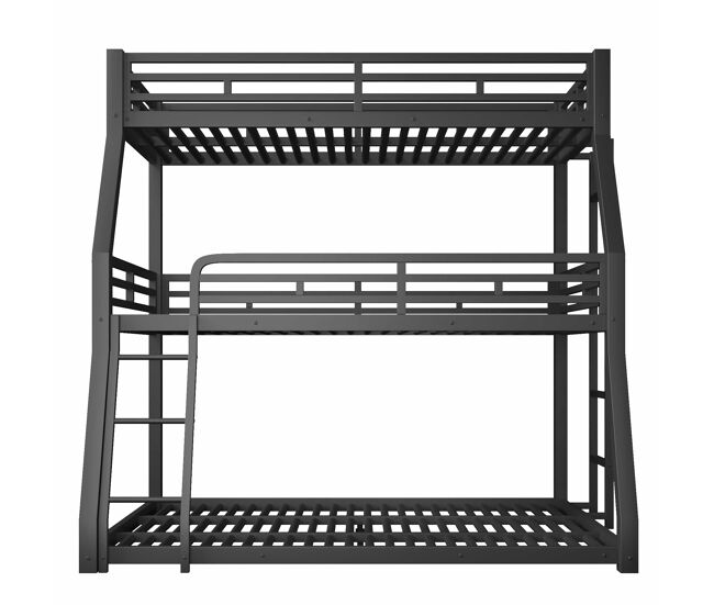 Litera triple 90 x 200/120 x 200/140 x 200 cm – estructura metálica y escalera ajustable, sin colchón – negro