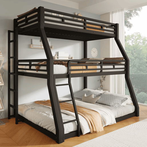 Beliche triplo 90 x 200120 x 200140 x 200 cm u2013 estrutura metálica e escada ajustável, sem colchão u2013 Preto Beliche triplo 90 x 200120 x 200140 x 200 cm u2013 estrutura metálica e escada ajustável, sem colchão u2013 Preto