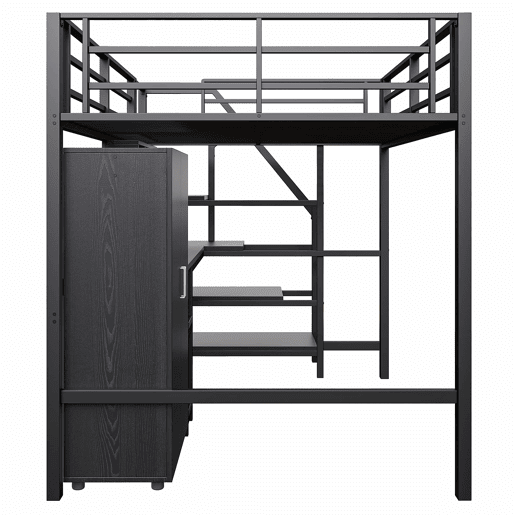 Cama alta 140 × 200 cm u2014 roupeiro, prateleiras, escada e secretária, sem colchão u2014 Preto