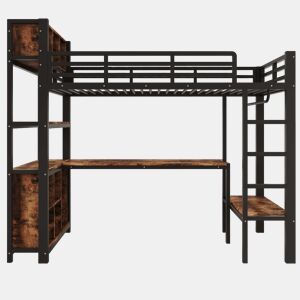 Cama alta 90 x 200 cm u2013 secretária, cabideiro e arrumação, sem colchão u2013 preta