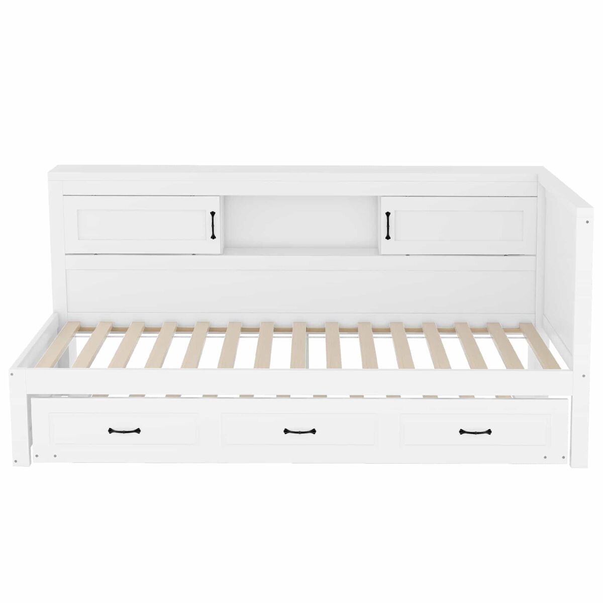 Sofá cama 90 × 200 cm - led, almacenaje lateral, cama nido, enchufe y usb, sin colchón - blanco