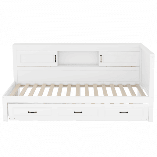 Sofá-cama 90 × 200 cm - LED, arrumação lateral, cama extra, tomada e USB, sem colchão - Branco