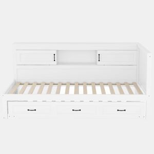 Sofá-cama 90 × 200 cm - LED, arrumação lateral, cama extra, tomada e USB, sem colchão - Branco