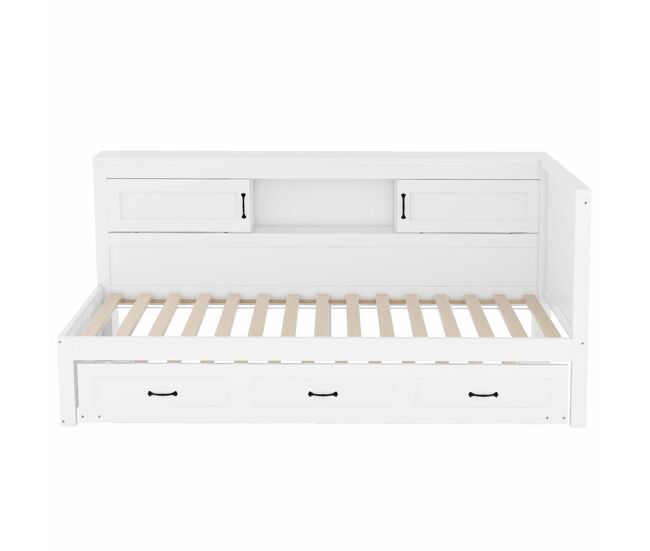 Sofá cama 90 × 200 cm - led, almacenaje lateral, cama nido, enchufe y usb, sin colchón - blanco