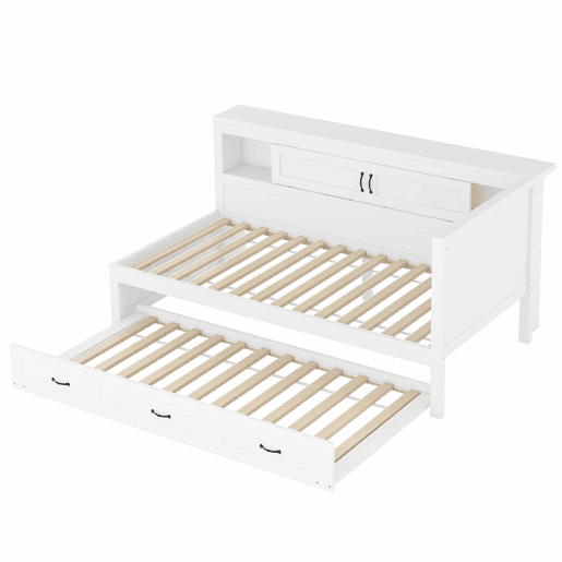 Sofá-cama 90 × 200 cm - LED, arrumação lateral, cama extra, tomada e USB, sem colchão - Branco