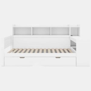 Sofá-cama 90 × 200 cm - secretária, prateleiras, 2 gavetas, tomada e porta USB, sem colchão - Branco
