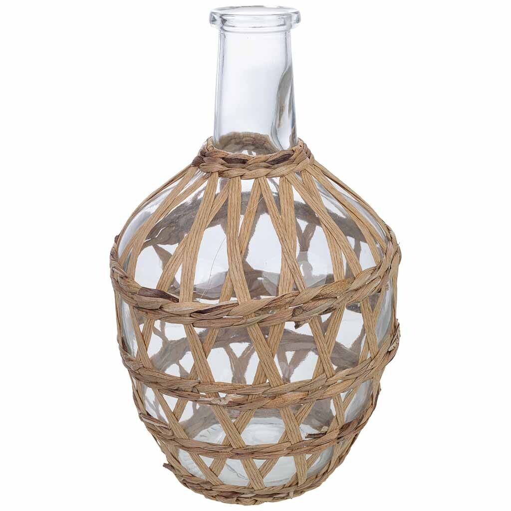 Jarrón de vidrio forrado de fibras naturales marrón d17x31h cm