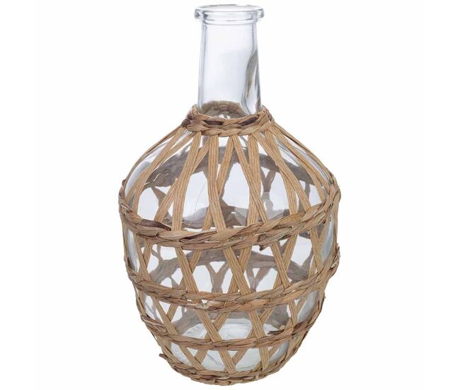 Jarrón de vidrio forrado de fibras naturales marrón d17x31h cm