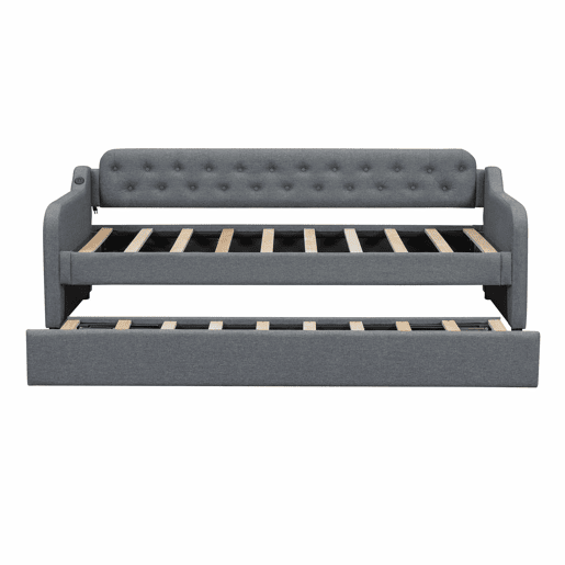 Sofá-cama 90 × 200 cm - cama extra extraível e porta USB - Cinzento