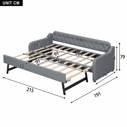 Sofá-cama 90 × 200 cm - cama extra extraível e porta USB - Cinzento