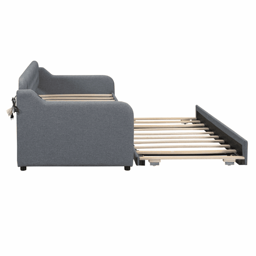 Sofá-cama 90 × 200 cm - cama extra extraível e porta USB - Cinzento