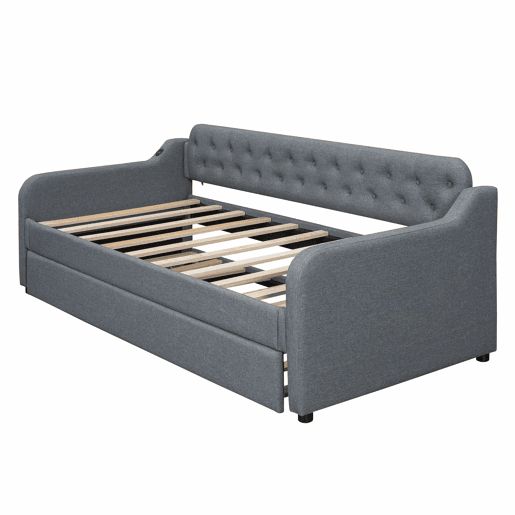 Sofá-cama 90 × 200 cm - cama extra extraível e porta USB - Cinzento