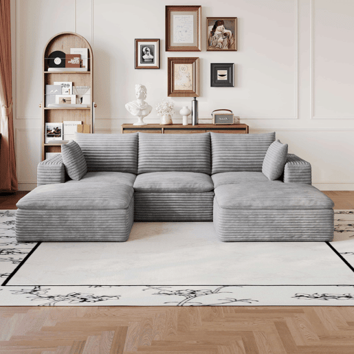 Sofá modular de 260 cm em veludo tipo Cloud u2014 design de dupla camada, almofadas removíveis, 3 lugares u2014 Cinzento Sofá modular de 260 cm em veludo tipo Cloud u2014 design de dupla camada, almofadas removíveis, 3 lugares u2014 Cinzento
