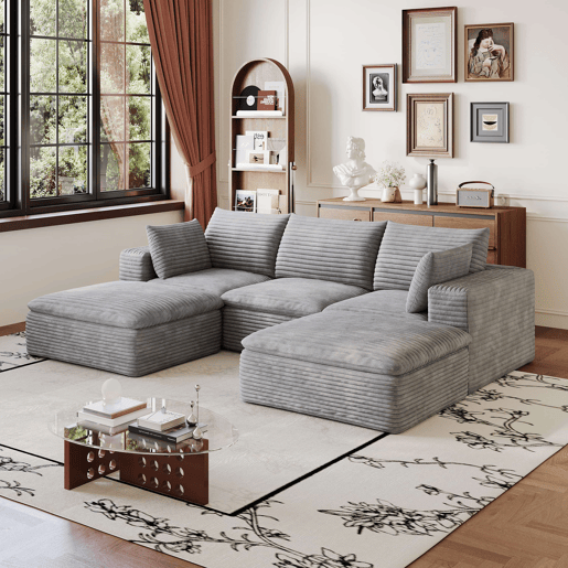 Sofá modular de 260 cm em veludo tipo Cloud u2014 design de dupla camada, almofadas removíveis, 3 lugares u2014 Cinzento Sofá modular de 260 cm em veludo tipo Cloud u2014 design de dupla camada, almofadas removíveis, 3 lugares u2014 Cinzento