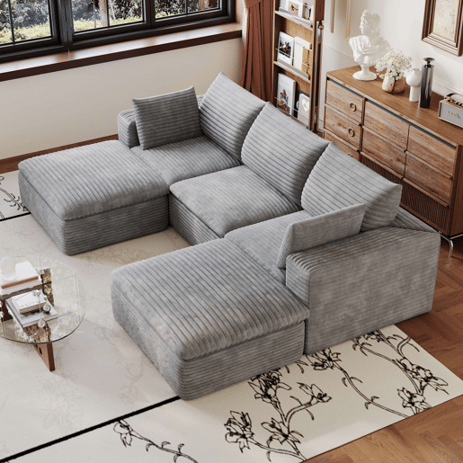 Sofá modular de 260 cm em veludo tipo Cloud u2014 design de dupla camada, almofadas removíveis, 3 lugares u2014 Cinzento Sofá modular de 260 cm em veludo tipo Cloud u2014 design de dupla camada, almofadas removíveis, 3 lugares u2014 Cinzento