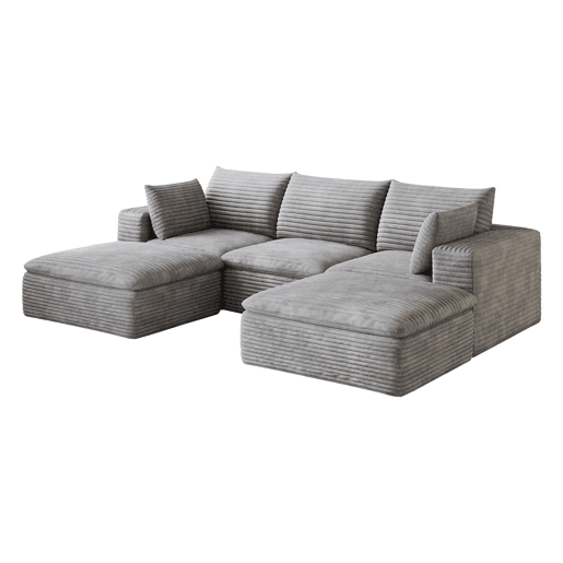 Sofá modular de 260 cm em veludo tipo Cloud u2014 design de dupla camada, almofadas removíveis, 3 lugares u2014 Cinzento Sofá modular de 260 cm em veludo tipo Cloud u2014 design de dupla camada, almofadas removíveis, 3 lugares u2014 Cinzento