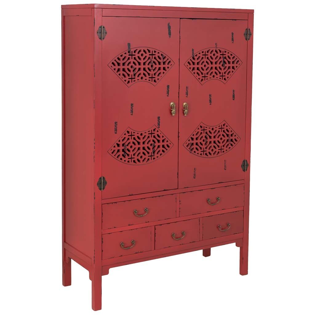 Armario de madera envejecido rojo 96x40x150h cm