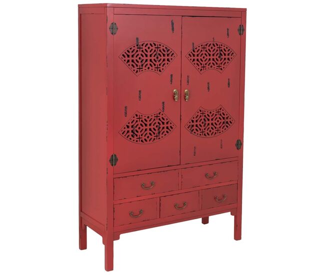 Armario de madera envejecido rojo 96x40x150h cm