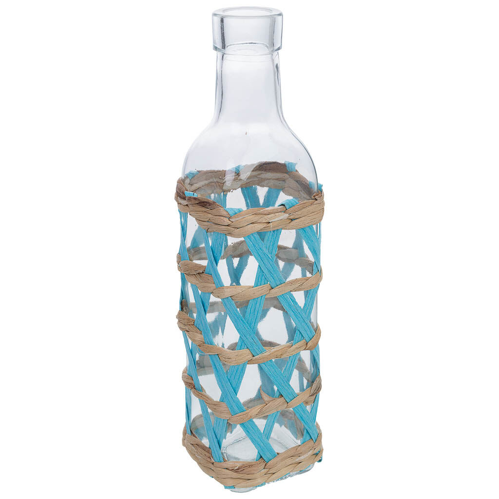 Jarrón de vidrio forrado de fibras naturales multicolor d5x20h cm