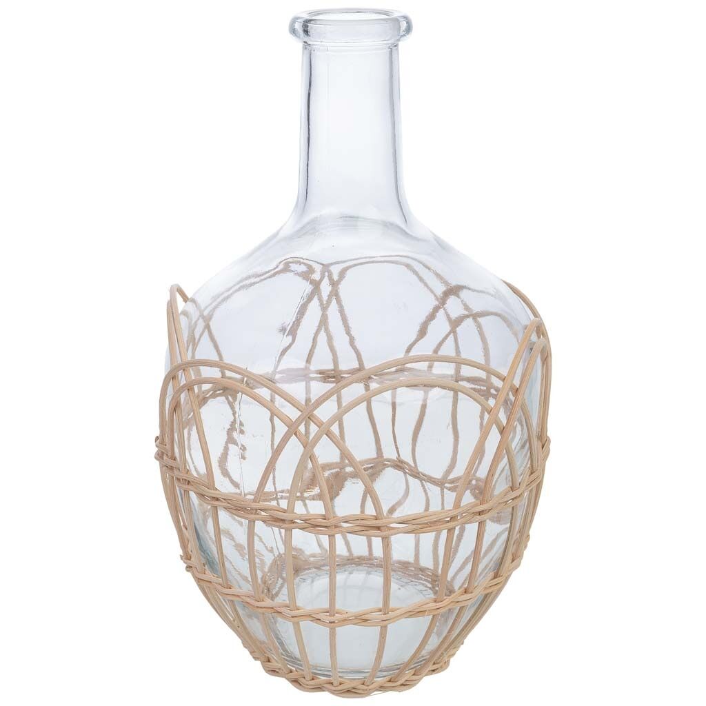 Jarrón de vidrio forrado de ratán beige d5.2/16.5x30.5h cm