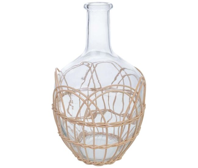 Jarrón de vidrio forrado de ratán beige d5.2/16.5x30.5h cm