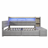 Cama embutida 140 × 190 cm u2013 2 gavetas, USB e Type-C, prateleira, banco com arrumação e LED, sem colchão u2013 Cinzento