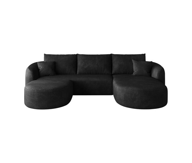 Sofá esquinero modular u 266cm - 3 plazas, espuma de compresión, sin montaje - negro