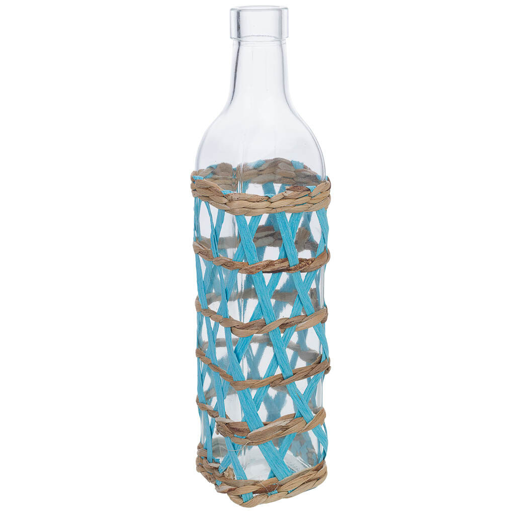 Jarrón de vidrio forrado de fibras naturales multicolor d6x26h cm