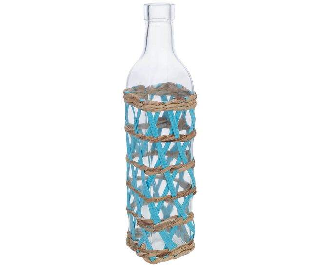 Jarrón de vidrio forrado de fibras naturales multicolor d6x26h cm