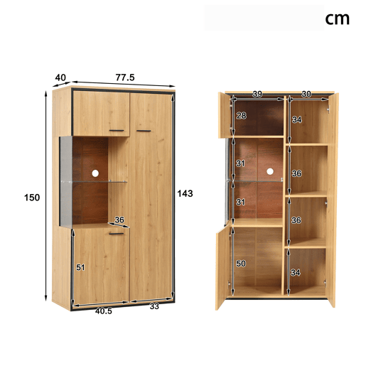 Vitrina Moderna com Iluminação LED 15 Cores e Porta de Vidro Armário Multiúsos para Sala 150x77.5x40cm