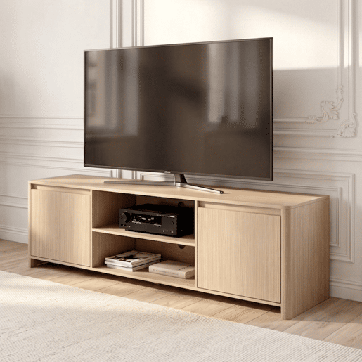 Móvel de televisão Takranmaa 2 portas e 6 compartimentos 150x40x50 cm Carvalho en.casa Móvel de televisão Takranmaa 2 portas e 6 compartimentos 150x40x50 cm Carvalho en.casa