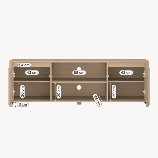 Móvel de televisão Takranmaa 2 portas e 6 compartimentos 150x40x50 cm Carvalho en.casa Móvel de televisão Takranmaa 2 portas e 6 compartimentos 150x40x50 cm Carvalho en.casa