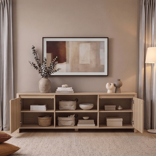 Móvel de televisão Takranmaa 2 portas e 6 compartimentos 150x40x50 cm Carvalho en.casa Móvel de televisão Takranmaa 2 portas e 6 compartimentos 150x40x50 cm Carvalho en.casa