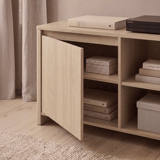 Móvel de televisão Takranmaa 2 portas e 6 compartimentos 150x40x50 cm Carvalho en.casa Móvel de televisão Takranmaa 2 portas e 6 compartimentos 150x40x50 cm Carvalho en.casa