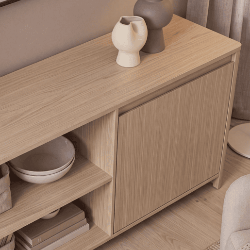 Móvel de televisão Takranmaa 2 portas e 6 compartimentos 150x40x50 cm Carvalho en.casa Móvel de televisão Takranmaa 2 portas e 6 compartimentos 150x40x50 cm Carvalho en.casa