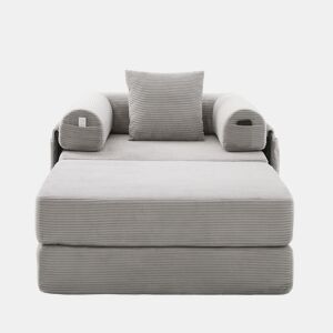Sofá-cama individual - Ergonómico, com pufe e estrutura metálica robusta - Cinza claro