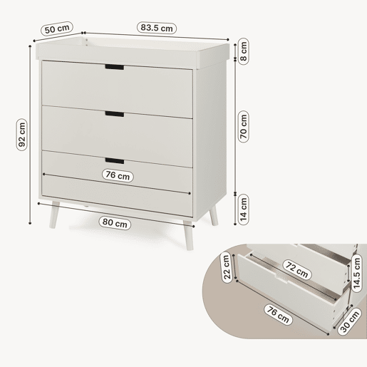Cómoda muda-fraldas Sallinrar com colchão removível 92x84x50 cm Bege en.casa