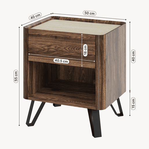 Mesa de cabeceira Trorlon com gaveta 55x50x40 cm NogueiraTravertino en.casa Mesa de cabeceira Trorlon com gaveta 55x50x40 cm NogueiraTravertino en.casa