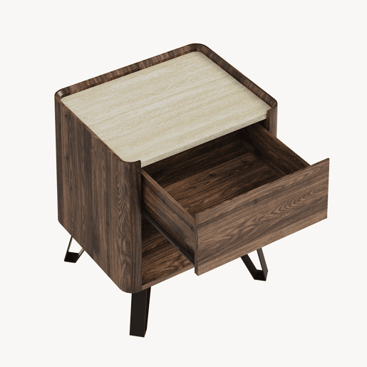 Mesa de cabeceira Trorlon com gaveta 55x50x40 cm NogueiraTravertino en.casa Mesa de cabeceira Trorlon com gaveta 55x50x40 cm NogueiraTravertino en.casa