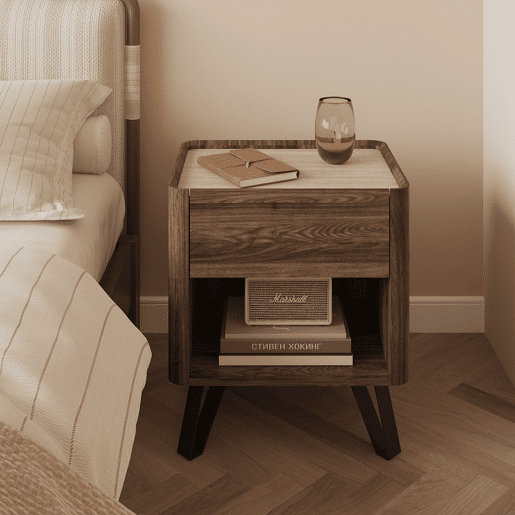 Mesa de cabeceira Trorlon com gaveta 55x50x40 cm NogueiraTravertino en.casa Mesa de cabeceira Trorlon com gaveta 55x50x40 cm NogueiraTravertino en.casa