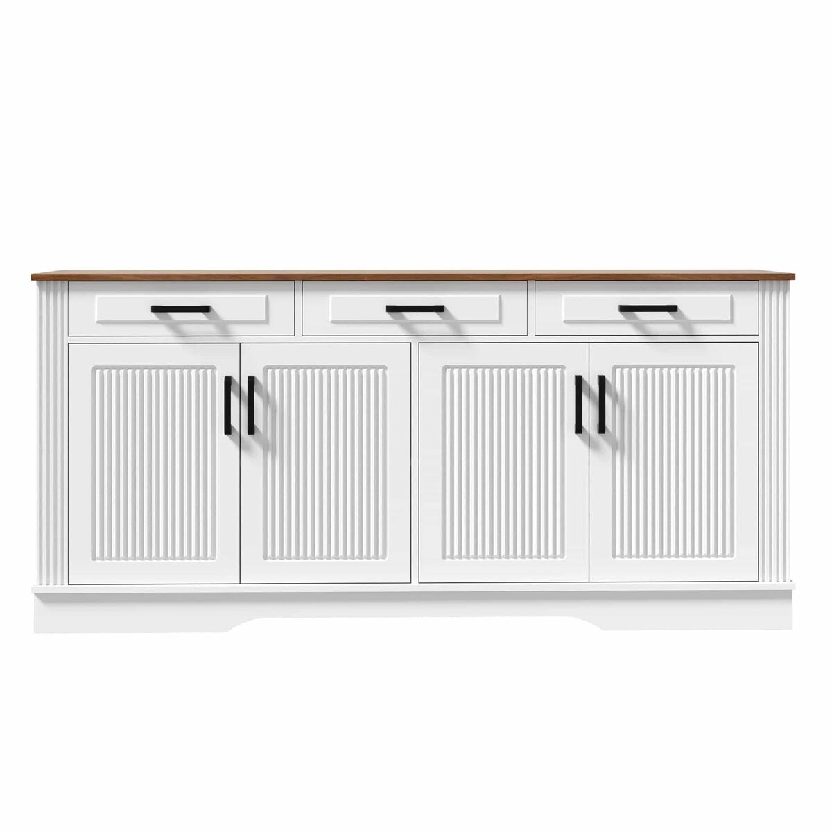 Aparador de salón 160 cm - 3 cajones 4 puertas con diseño de rayas verticales 3d - blanco