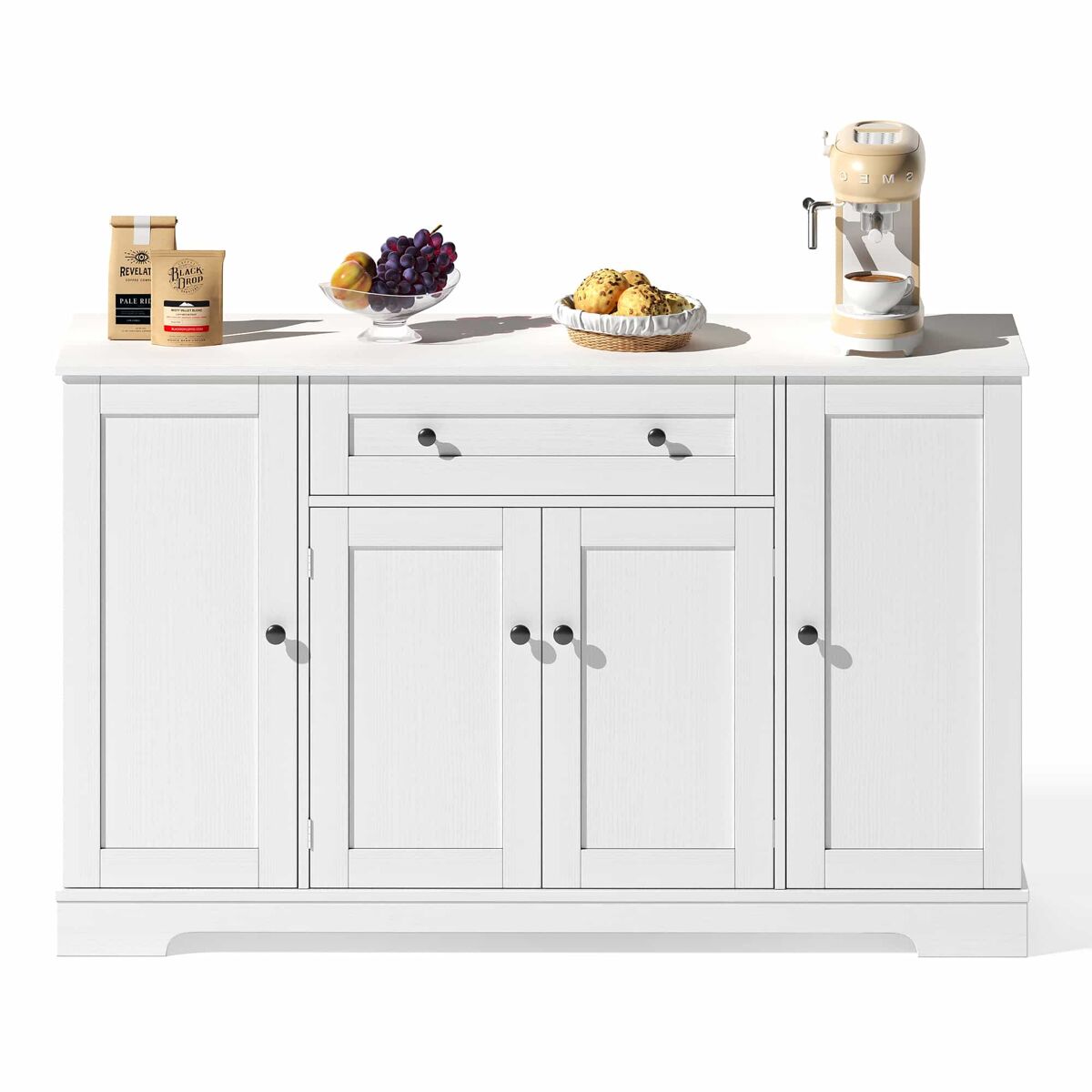 Buffet multifuncional 138 cm - con cajón, puertas de estante y baldas ajustables - blanco