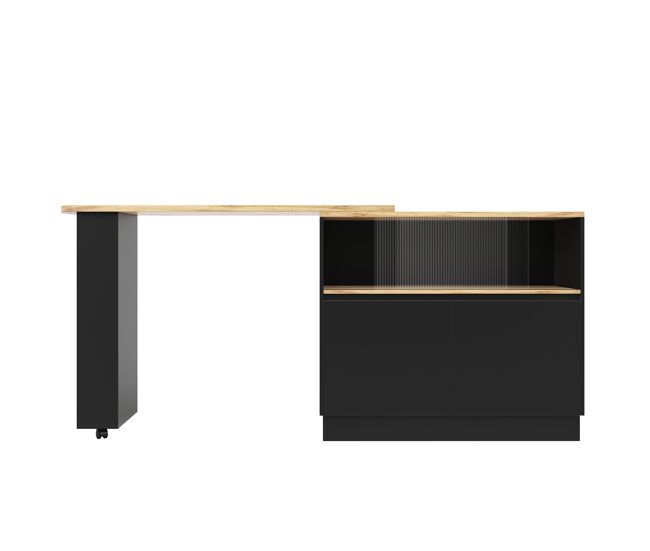 Aparador giratorio 360° 90x45x100 cm - moderno, multifuncional, con estantes y cristal - negro